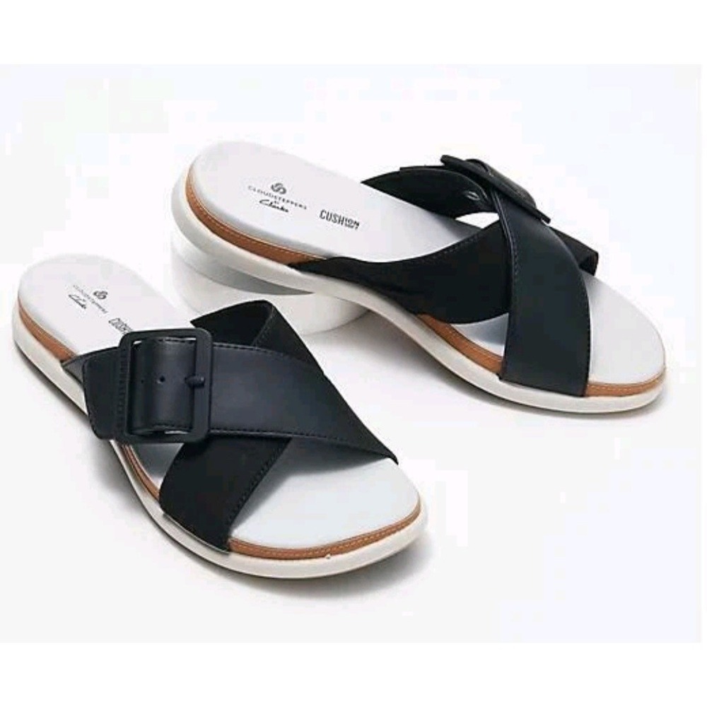 Clarks Cloudsteppers Size 11M  Slide Sandals Eliza April Black UK 8.5D EU 42.5